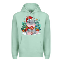 Seafoam cute christmas hippopotamus Premium Hoodie - MaliasSmallBusiness