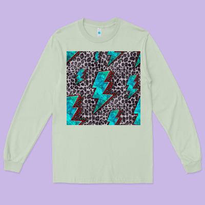 Turquoise Lightning Bolt Seamless Pattern Long Sleeve Tee Designed By Hra Design Shop