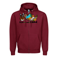 Burgundy peace love  bullskull Zipper Hoodie - AdoDesignShop
