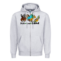Heather Grey peace love  bullskull Zipper Hoodie - AdoDesignShop