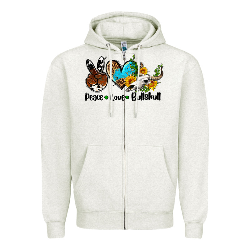 Peace Love  Bullskull Zipper Hoodie by AdoDesignShop | Teevron