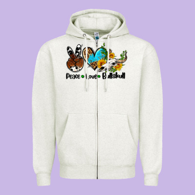 Peace Love  Bullskull Zipper Hoodie Designed By Adodesignshop