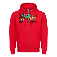 Red peace love  bullskull Zipper Hoodie - AdoDesignShop