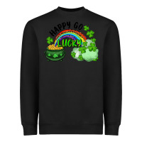 Black Happy Go Lucky Rainbow Shamrocks And Pot Of Gold Heavyweight Sweatshirt - RanaPortraitStore