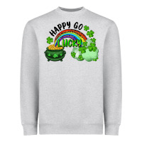 Heather Grey Happy Go Lucky Rainbow Shamrocks And Pot Of Gold Heavyweight Sweatshirt - RanaPortraitStore
