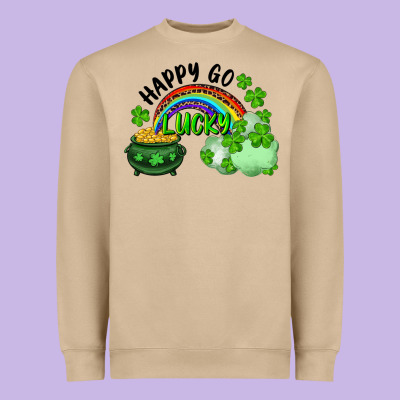Heavyweight Sweatshirt Happy Go Lucky Rainbow Shamrocks And Pot Of Gold