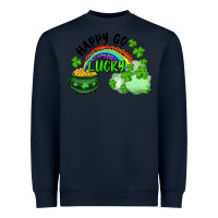 Navy Happy Go Lucky Rainbow Shamrocks And Pot Of Gold Heavyweight Sweatshirt - RanaPortraitStore