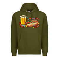 Army Green hot dog and beer with stars and usa flags Premium Hoodie - AdoDesignShop