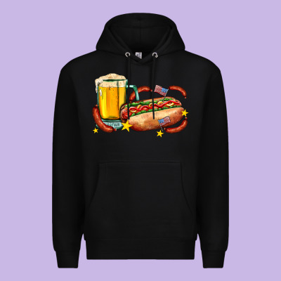 Hot Dog And Beer With Stars And Usa Flags Premium Hoodie Designed By Adodesignshop