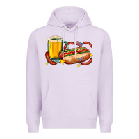 Lilac hot dog and beer with stars and usa flags Premium Hoodie - AdoDesignShop