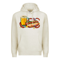 Oatmeal Heather hot dog and beer with stars and usa flags Premium Hoodie - AdoDesignShop