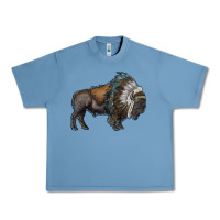 Pebble Blue bison with indian headdress Urban Heavy Tee - RanaPortraitStore