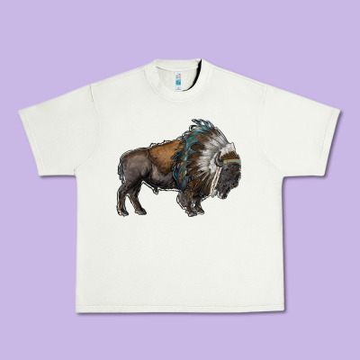 Bison With Indian Headdress Urban Heavy Tee Designed By Ranaportraitstore