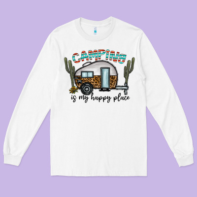 Camping Is My Happy Place Long Sleeve Tee Designed By Cowhidedigitalart
