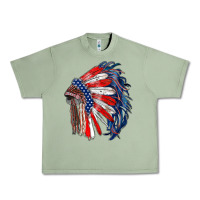 Oil Green american flag indian headdress Urban Heavy Tee - RanaPortraitStore