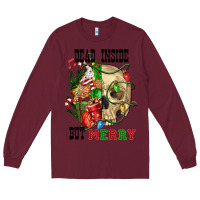Burgundy Dead İnside But Merry Human Skull Long Sleeve Tee - FaDigitalArtStudio