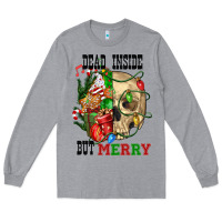 Heather Grey Dead İnside But Merry Human Skull Long Sleeve Tee - FaDigitalArtStudio