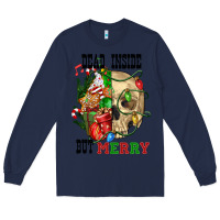 Navy Dead İnside But Merry Human Skull Long Sleeve Tee - FaDigitalArtStudio