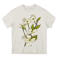 Cream American Dogwood Flower Illustrations Heavy Core Tee - LillyAllenDesigns