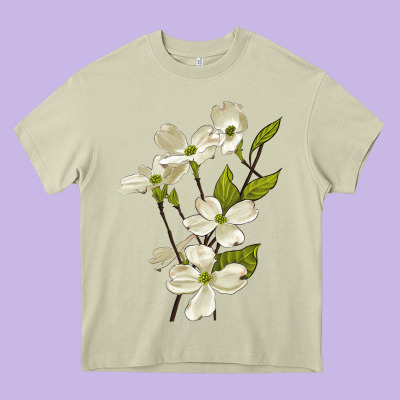 American Dogwood Flower Illustrations Heavy Core Tee Designed By Lillyallendesigns