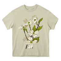Mossy American Dogwood Flower Illustrations Heavy Core Tee - LillyAllenDesigns