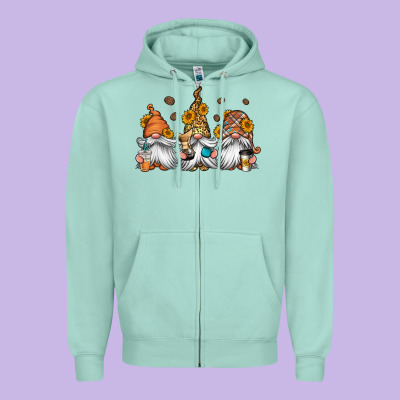 Coffee Gnomes Zipper Hoodie Designed By Jasminsmagicworld