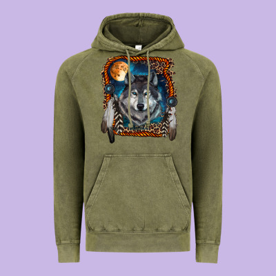Vintage Hoodie Wolf And Feathers