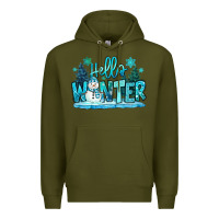 Army Green hello winter snowman Premium Hoodie - MaliasSmallBusiness