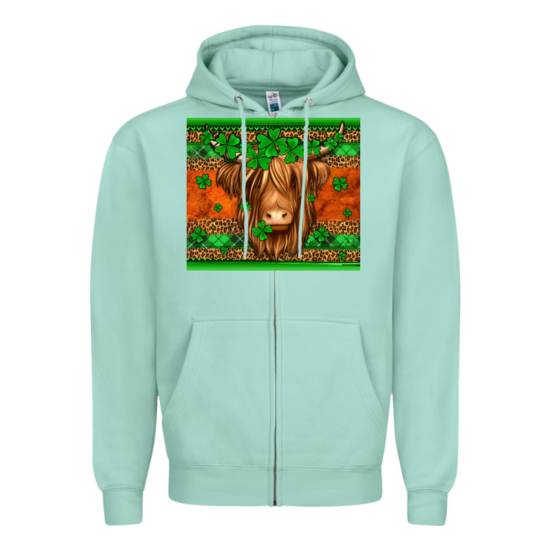 St Patricks Day Long Haired Cow Zipper Hoodie by Jasminsmagicworld | Teevron