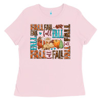 Bubblegum Pink fall fall  amd pumpkins Ladies Tee - AdoDesignShop