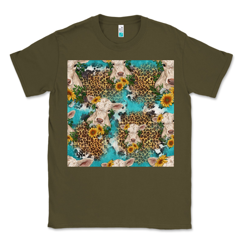 Charolais Cow And Sunflowers Seamless Pattern Classic Tee by HRA Design Shop | Teevron