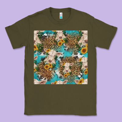 Charolais Cow And Sunflowers Seamless Pattern Classic Tee Designed By Hra Design Shop