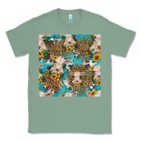 Sage charolais cow and sunflowers seamless pattern Classic Tee - HRA Design Shop