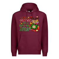 Burgundy deer santa please bring me tea Premium Hoodie - MaliasSmallBusiness