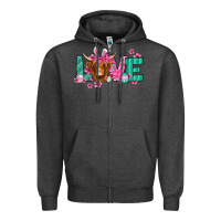 Charcoal Heather love easter floral longhaired cow Zipper Hoodie - Jasminsmagicworld