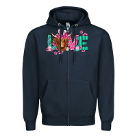 Navy love easter floral longhaired cow Zipper Hoodie - Jasminsmagicworld