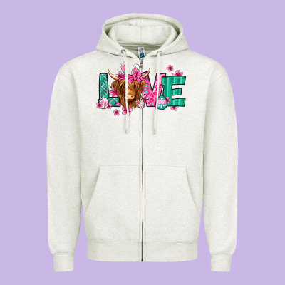 Love Easter Floral Longhaired Cow Zipper Hoodie Designed By Jasminsmagicworld