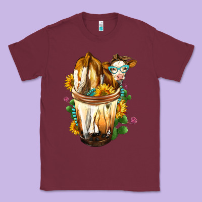Simmental Cow Bobba Cup Classic Tee Designed By Fadigitalartstudio