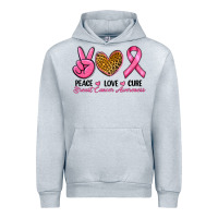 Heather Grey Peace Love Cure Breast Cancer Urban Hoodie - RanaPortraitStore