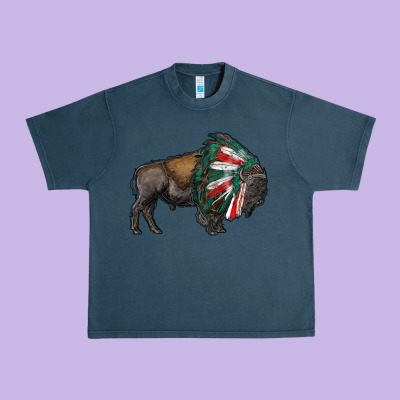 Mexican Bison With Indian Headdress Urban Heavy Tee Designed By Ranaportraitstore
