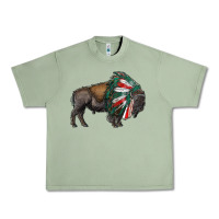 Oil Green mexican bison with indian headdress Urban Heavy Tee - RanaPortraitStore