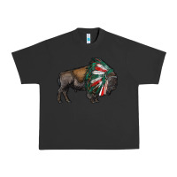 Pigment Black mexican bison with indian headdress Urban Heavy Tee - RanaPortraitStore