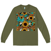 Army Green sunflower cowhide mom seamless pattern Long Sleeve Tee - HRA Design Shop