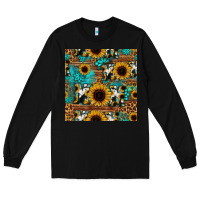Black sunflower cowhide mom seamless pattern Long Sleeve Tee - HRA Design Shop