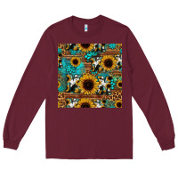 Burgundy sunflower cowhide mom seamless pattern Long Sleeve Tee - HRA Design Shop