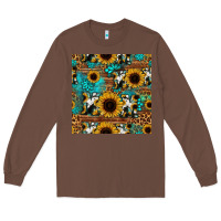 Chestnut sunflower cowhide mom seamless pattern Long Sleeve Tee - HRA Design Shop
