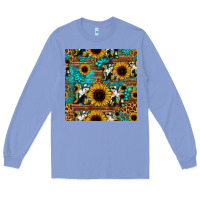 Colony Blue sunflower cowhide mom seamless pattern Long Sleeve Tee - HRA Design Shop