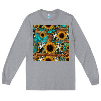 Heather Grey sunflower cowhide mom seamless pattern Long Sleeve Tee - HRA Design Shop