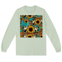 Matcha sunflower cowhide mom seamless pattern Long Sleeve Tee - HRA Design Shop
