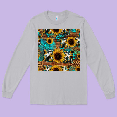 Sunflower Cowhide Mom Seamless Pattern Long Sleeve Tee Designed By Hra Design Shop